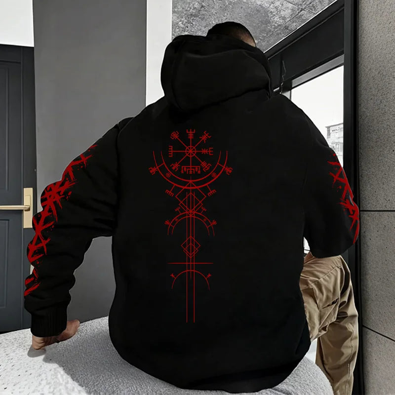 Autumn Winter Hot Sale Men's Hoodie High Grade Ancient Viking Rune Pattern Sweatshirt Male Home Outdoor Comfort Warm Casual Coat