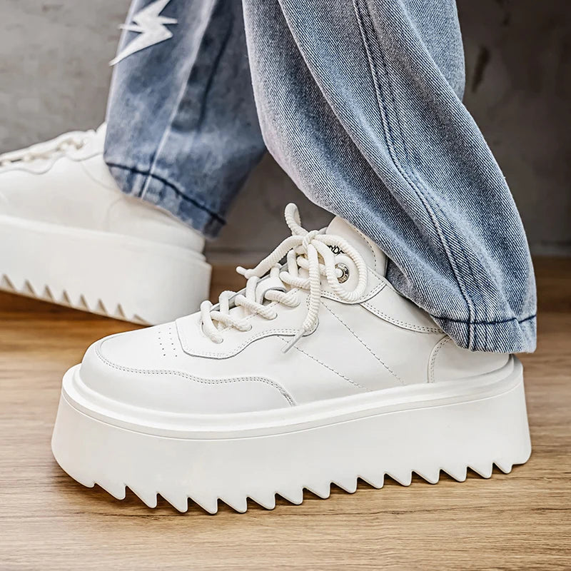 Autumn Men Casual Shoes 7cm Platform PU Leather Shoes Chunky Thick Sole Sneakers High Quality Male Party Dress Footwear 39-44