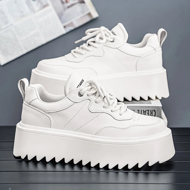 Autumn Men Casual Shoes 7cm Platform PU Leather Shoes Chunky Thick Sole Sneakers High Quality Male Party Dress Footwear 39-44