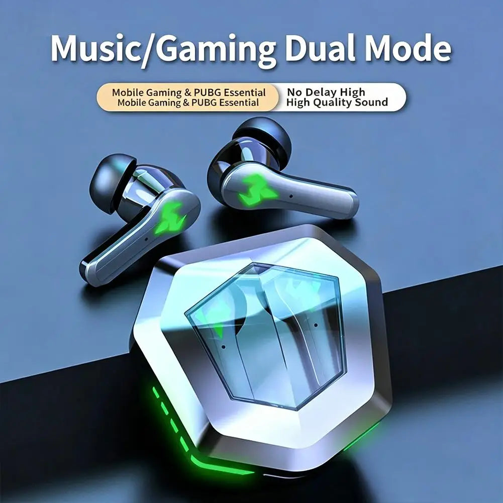 Low Latency Gaming Wireless Earbuds Bluetooth 5.2, Dual Mode Music Game TWS Earphones with LED Digital Charging Case