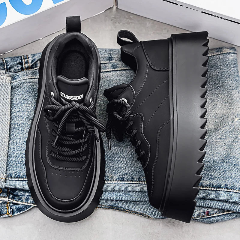 Autumn Men Casual Shoes 7cm Platform PU Leather Shoes Chunky Thick Sole Sneakers High Quality Male Party Dress Footwear 39-44