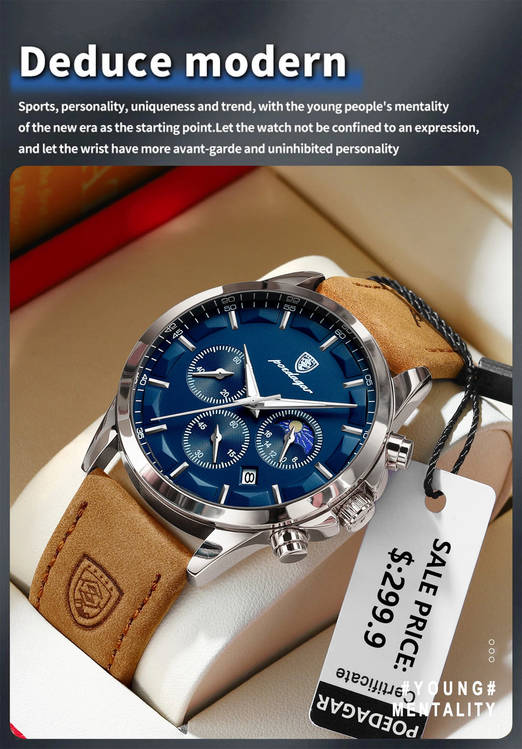 POEDAGAR Fashion Original Men's Watches Leather Date Chronograph Quartz Watch for Man Waterproof Luminous Casual New Trend Watch