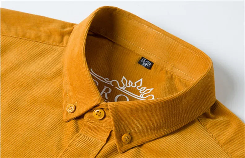Autumn Winter Men Long Sleeve Regular Fit Business    Solid Corduroy100%  Cotton Casual Shirt for Mens Office Shirts with Pocket