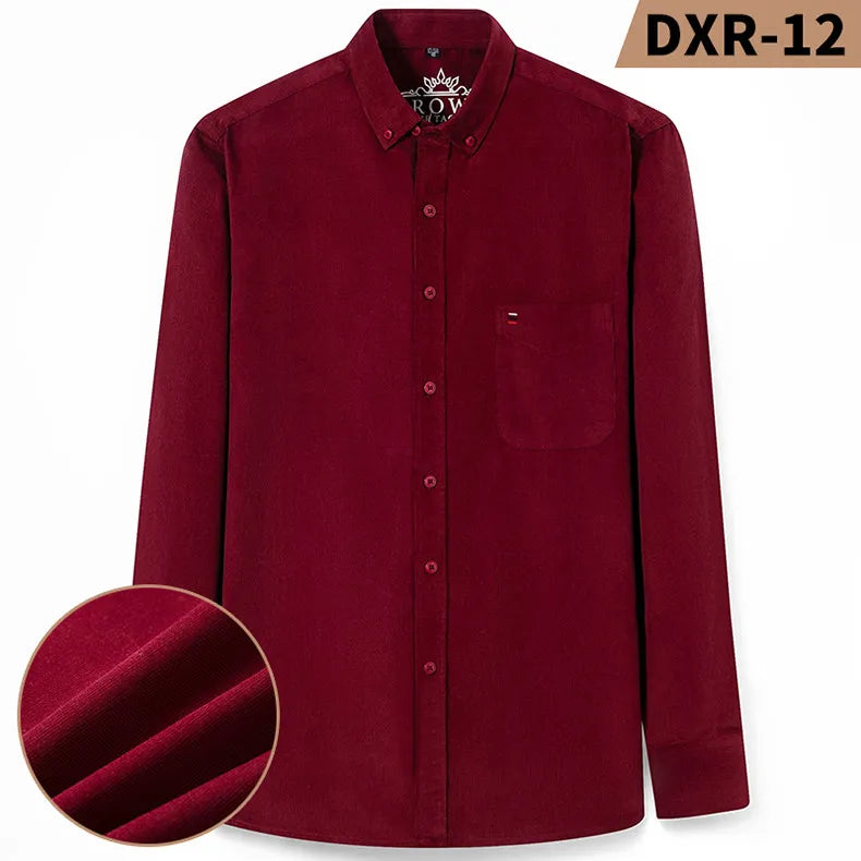 Autumn Winter Men Long Sleeve Regular Fit Business    Solid Corduroy100%  Cotton Casual Shirt for Mens Office Shirts with Pocket
