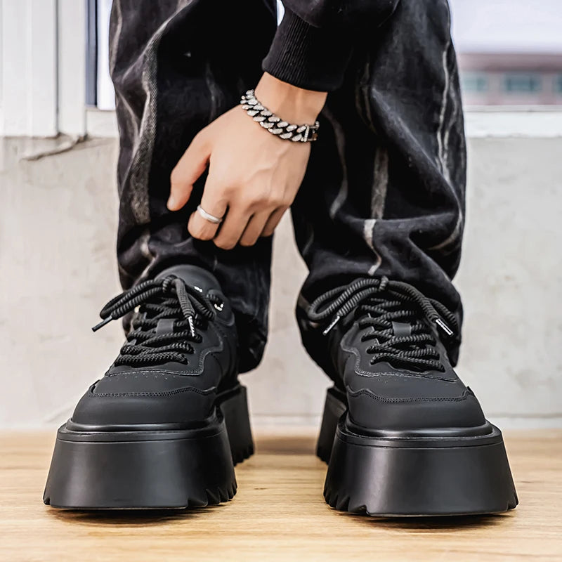 Autumn Men Casual Shoes 7cm Platform PU Leather Shoes Chunky Thick Sole Sneakers High Quality Male Party Dress Footwear 39-44