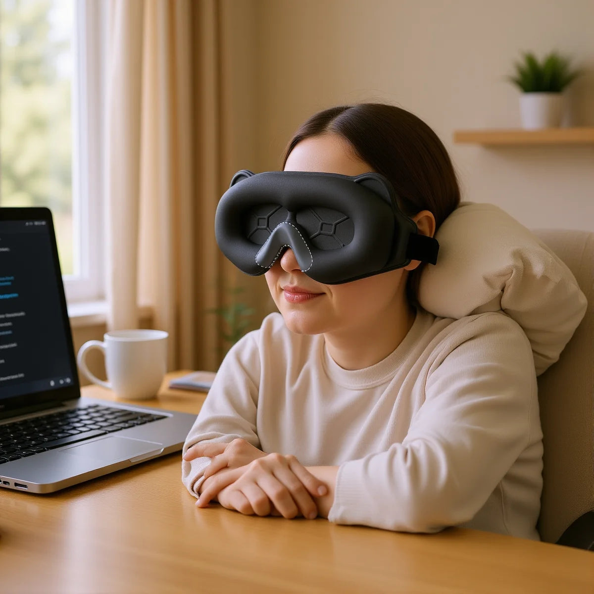 Sleep Eye Mask 3D Contoured Design Memory Foam Light Blocking Adjustable Strap for Travel Nap Airplane Soft Comfortable