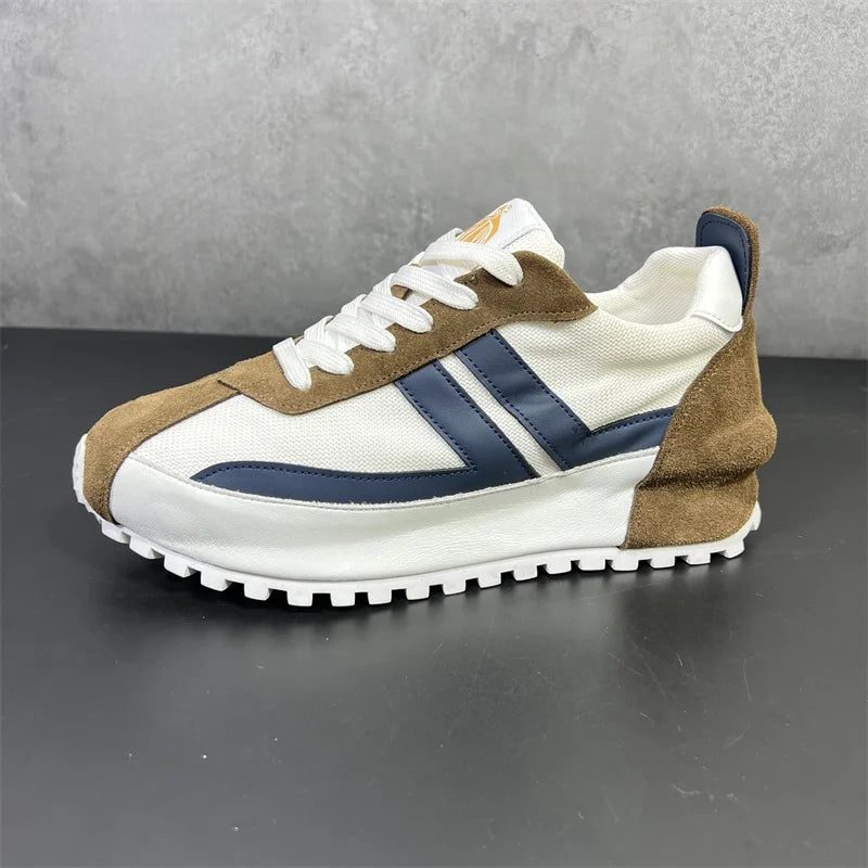 Chunky Sneakers Men Cover Bottom Board Shoes Fashion Casual Microfiber Leather Mesh Breathable Increased Internal Platform Shoes