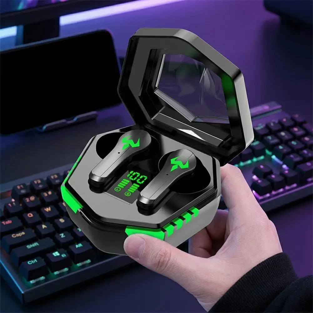 Low Latency Gaming Wireless Earbuds Bluetooth 5.2, Dual Mode Music Game TWS Earphones with LED Digital Charging Case