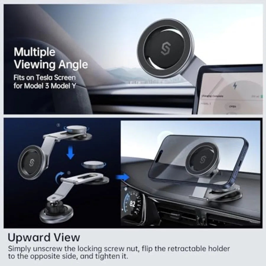 MagSafe Car Mount for Dashboard, Foldable Aluminum Arm, Premium Magnetic Phone Holder for TeslaandCars, Strong Magnet, Aluminum