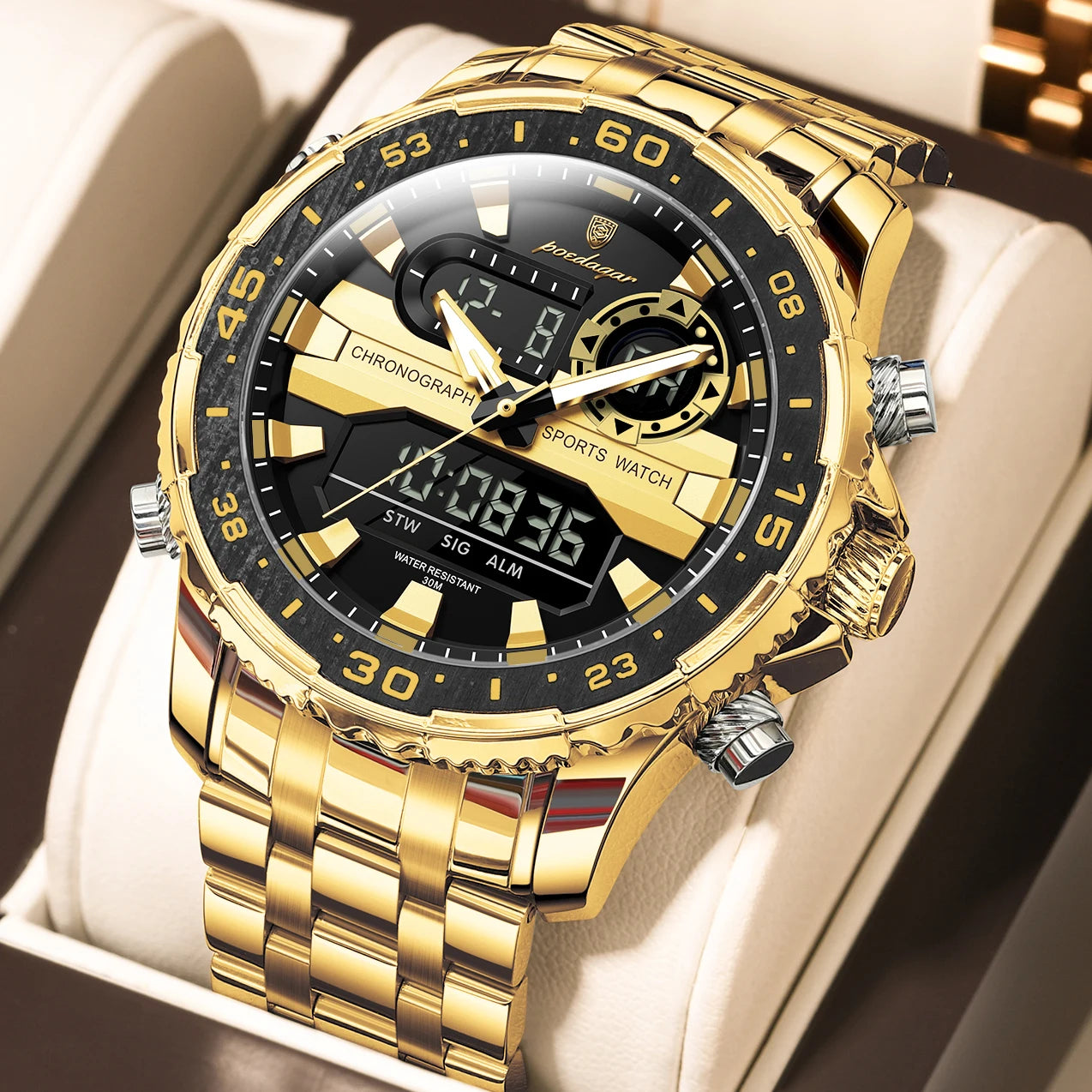 POEDAGAR Military Man Watch Week Date LED Luminous Sports Men Watch Dual Time Digital Electronic Men's Quartz Watches Reloj Gift