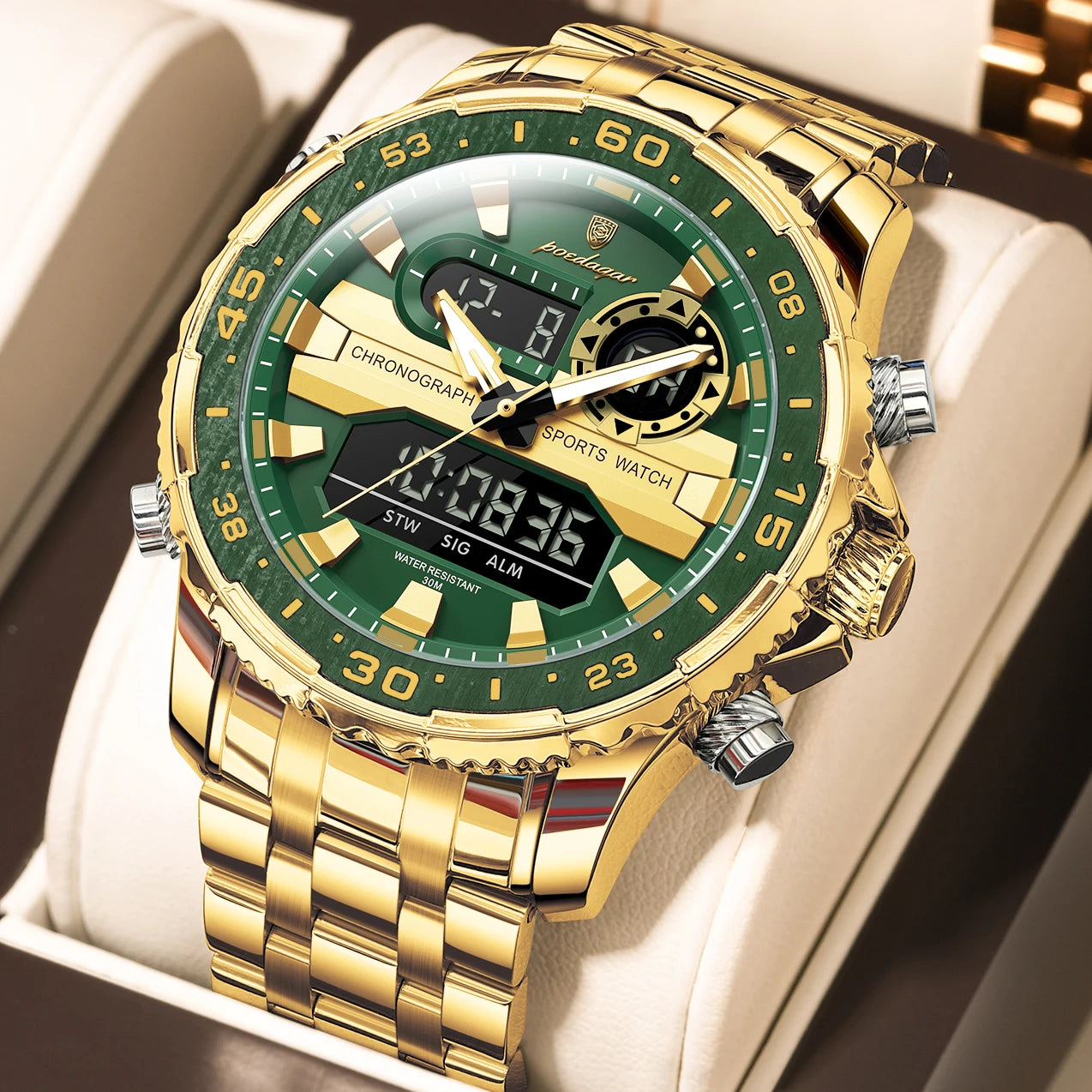 POEDAGAR Military Man Watch Week Date LED Luminous Sports Men Watch Dual Time Digital Electronic Men's Quartz Watches Reloj Gift