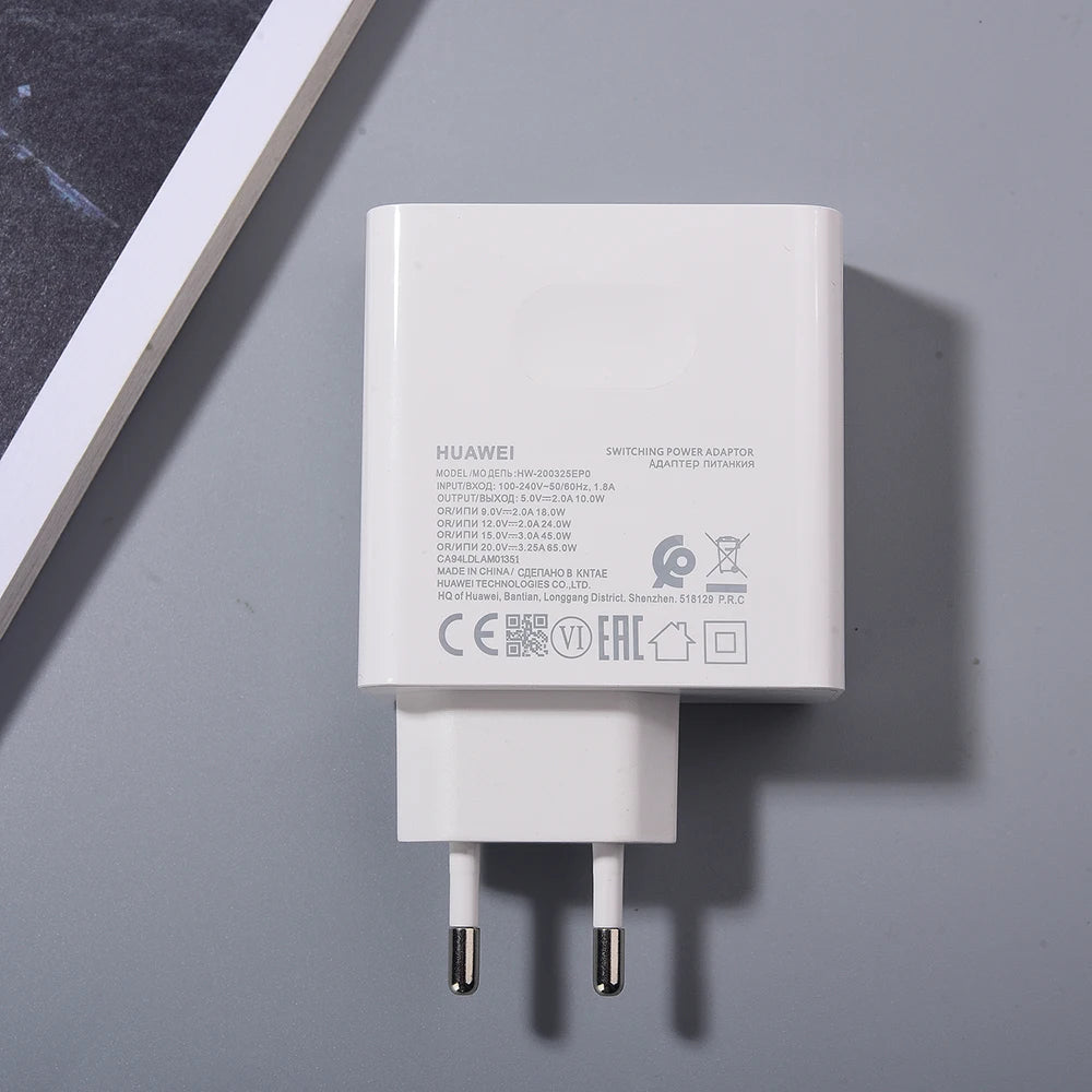 HUAWEI Matebook 15 14 13 X Pro 65W PD Charger Fast Charging EU/US Power Adapter For MagicBook D14 D15+1.8M Dual Type C Data Line