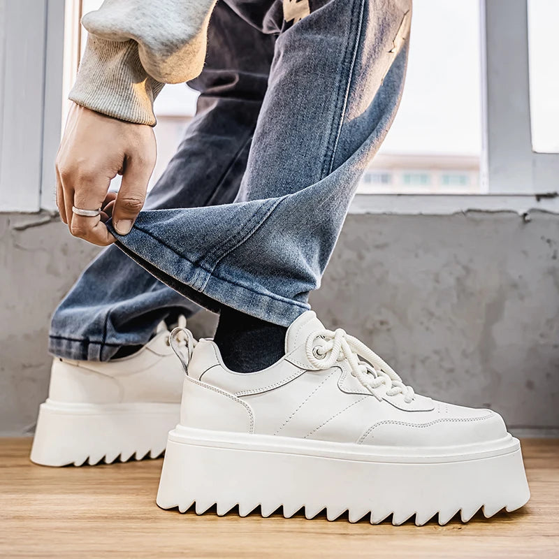 Autumn Men Casual Shoes 7cm Platform PU Leather Shoes Chunky Thick Sole Sneakers High Quality Male Party Dress Footwear 39-44