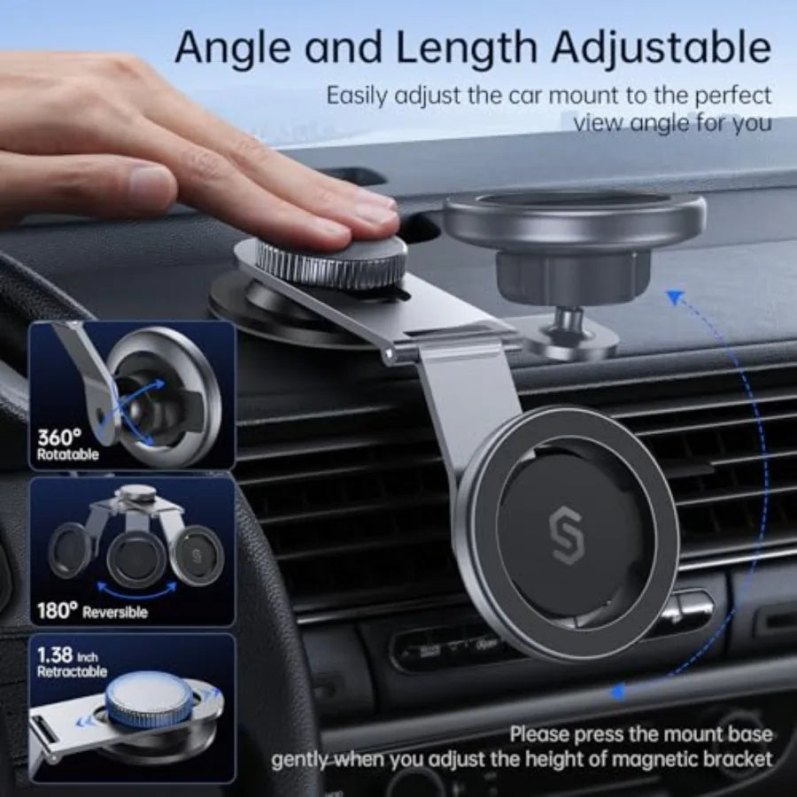MagSafe Car Mount for Dashboard, Foldable Aluminum Arm, Premium Magnetic Phone Holder for TeslaandCars, Strong Magnet, Aluminum
