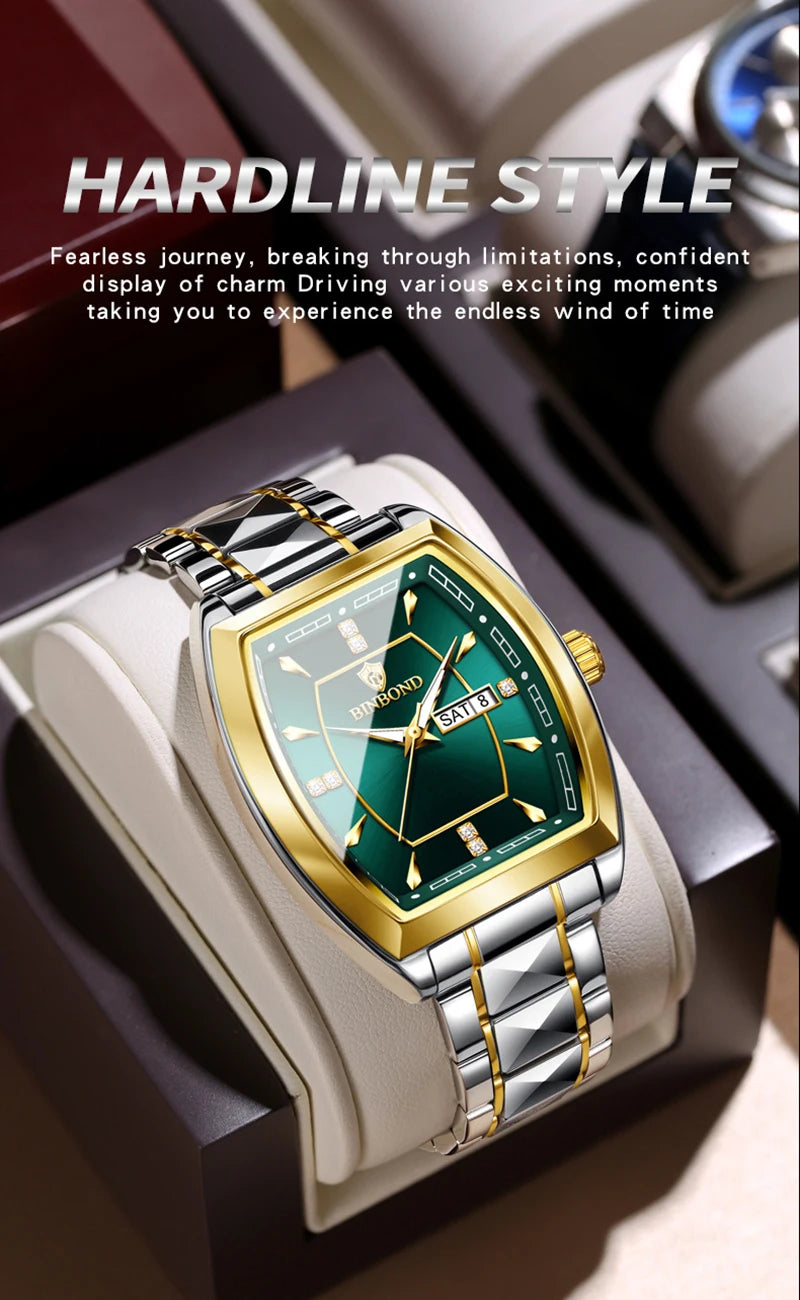 UTHAI Relogio Masculino Authentic Light Luxury Wine Barrel Steel Belt Waterproof Night Light Calendar Men's Student Quartz Watch