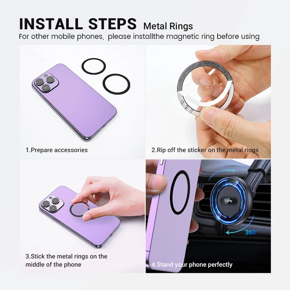 TOPK Dashboard Magnetic Phone Holder for Car, Compatible with MagSafe Car Mount, Windshield Magnetic Car Mount, Car Accessories