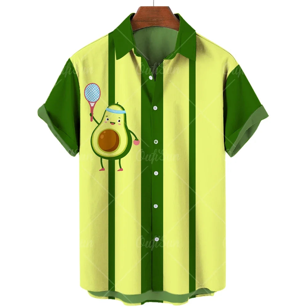 2024 Avocado Fruit Pattern Funny Clothing Casual Pullover Men's T-shirt Fashion Summer Short Sleeve Harajuku Shirt