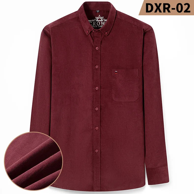 Autumn Winter Men Long Sleeve Regular Fit Business    Solid Corduroy100%  Cotton Casual Shirt for Mens Office Shirts with Pocket