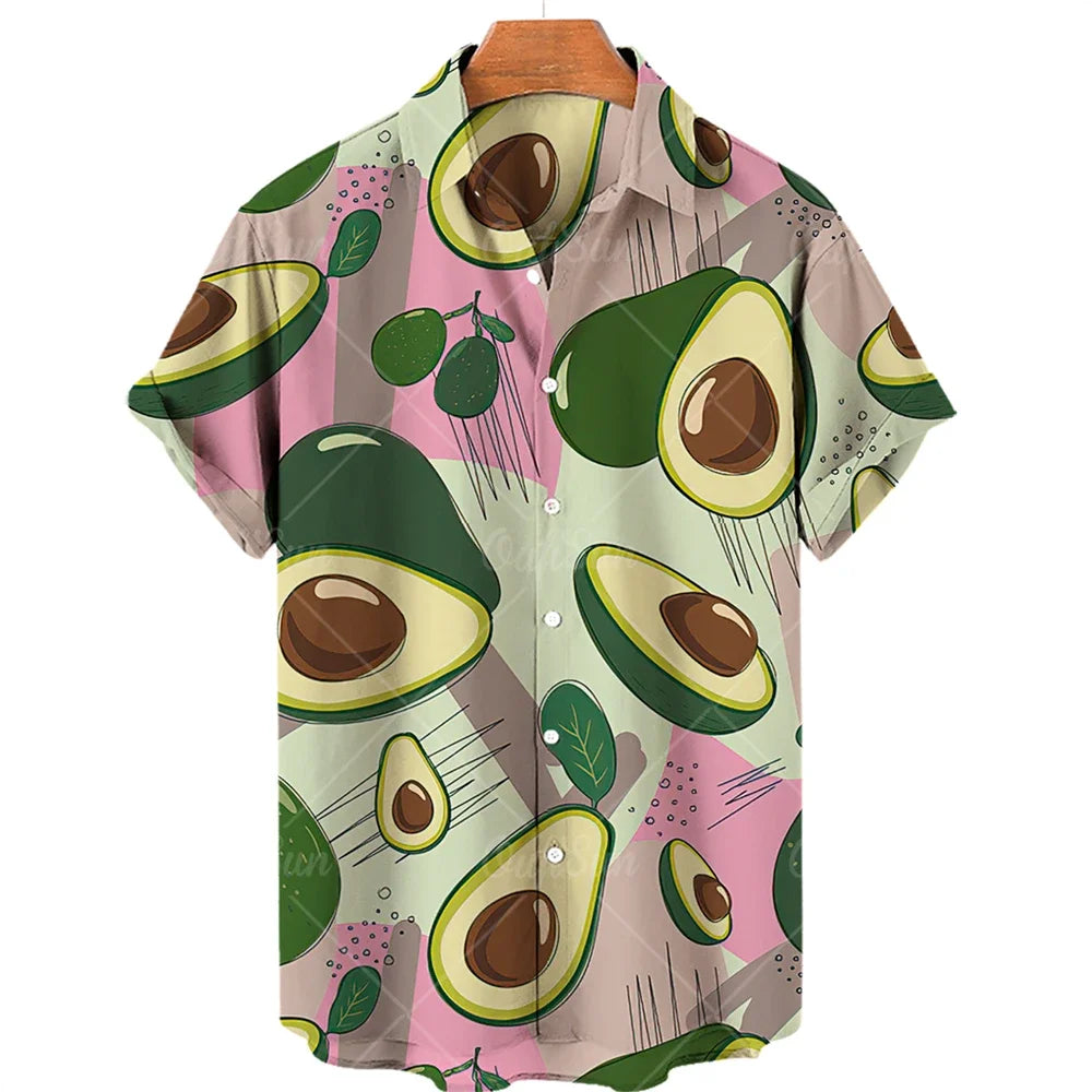 2024 Avocado Fruit Pattern Funny Clothing Casual Pullover Men's T-shirt Fashion Summer Short Sleeve Harajuku Shirt