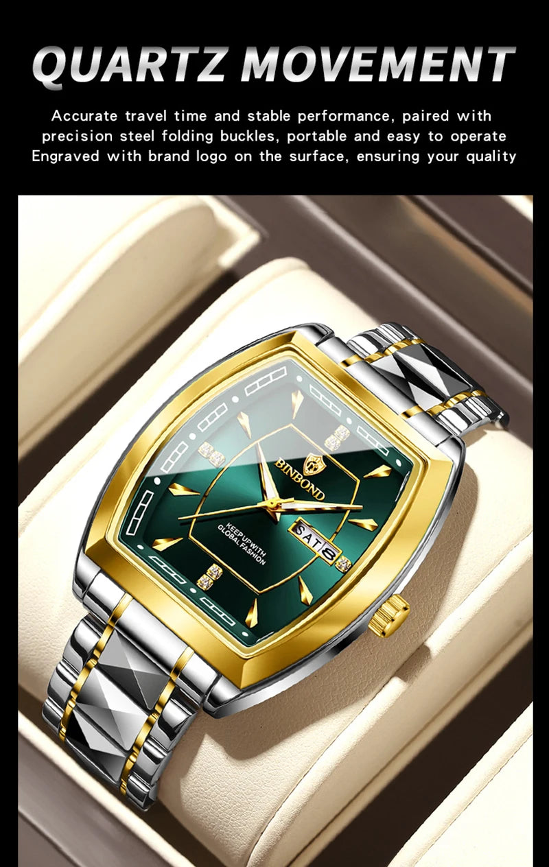 UTHAI Relogio Masculino Authentic Light Luxury Wine Barrel Steel Belt Waterproof Night Light Calendar Men's Student Quartz Watch
