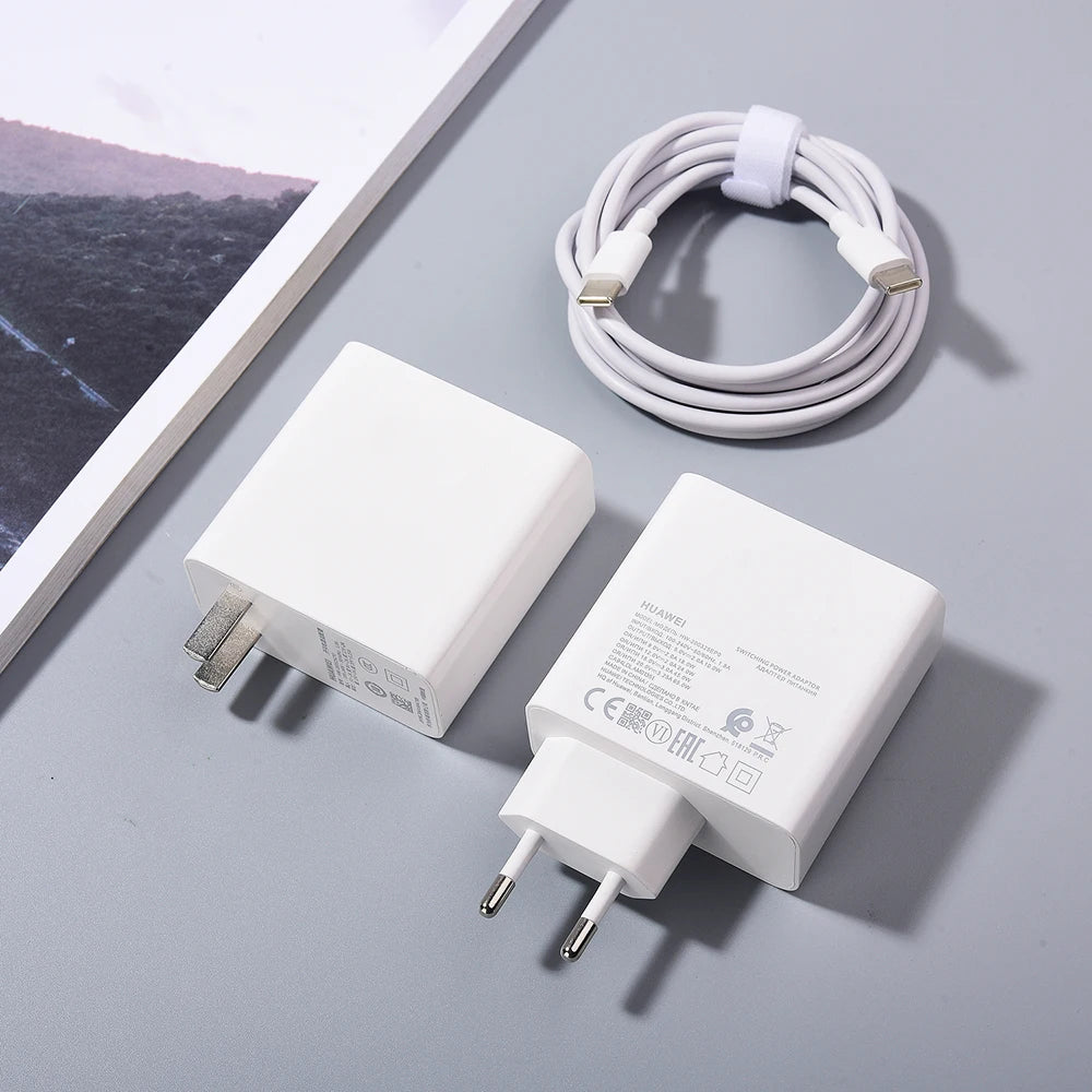 HUAWEI Matebook 15 14 13 X Pro 65W PD Charger Fast Charging EU/US Power Adapter For MagicBook D14 D15+1.8M Dual Type C Data Line