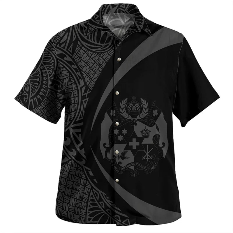 Summer Vintage New 3D Polynesian Tonga Flag Emblem Printing Shirts Tonga Coat Of Arm Rubgy Graphic Short Shirts Men Fashion Tops