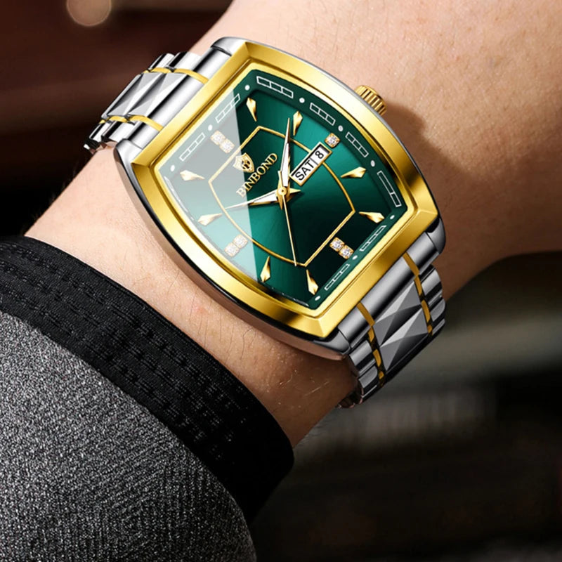UTHAI Relogio Masculino Authentic Light Luxury Wine Barrel Steel Belt Waterproof Night Light Calendar Men's Student Quartz Watch