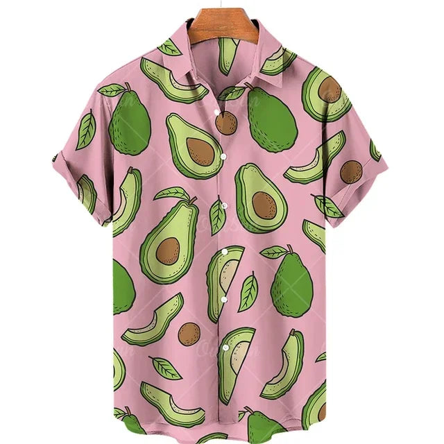 2024 Avocado Fruit Pattern Funny Clothing Casual Pullover Men's T-shirt Fashion Summer Short Sleeve Harajuku Shirt