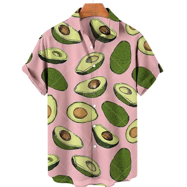 2024 Avocado Fruit Pattern Funny Clothing Casual Pullover Men's T-shirt Fashion Summer Short Sleeve Harajuku Shirt