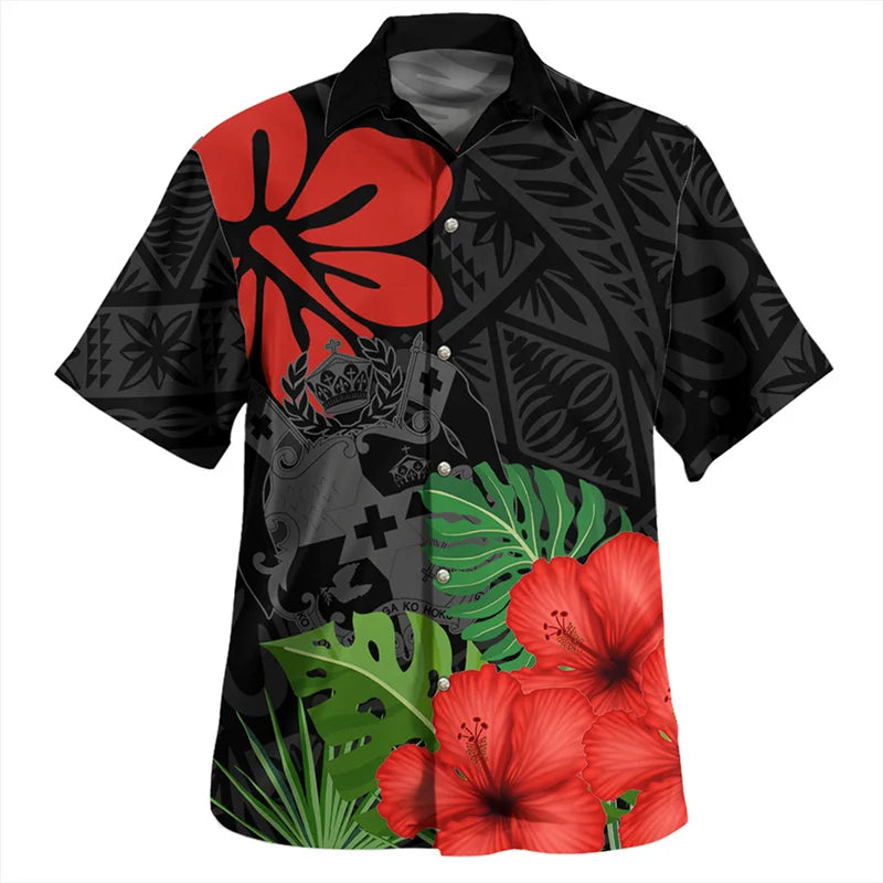 Summer Vintage New 3D Polynesian Tonga Flag Emblem Printing Shirts Tonga Coat Of Arm Rubgy Graphic Short Shirts Men Fashion Tops