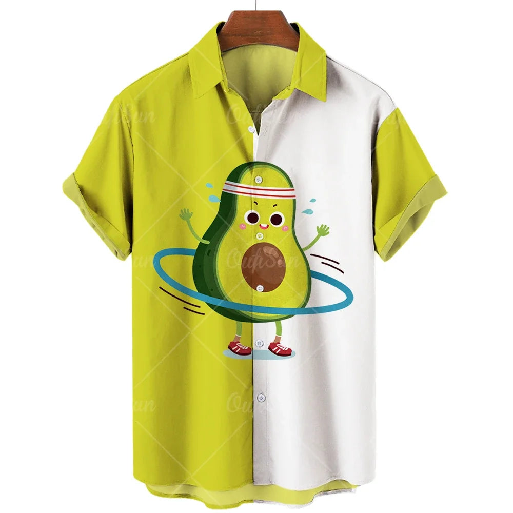 2024 Avocado Fruit Pattern Funny Clothing Casual Pullover Men's T-shirt Fashion Summer Short Sleeve Harajuku Shirt