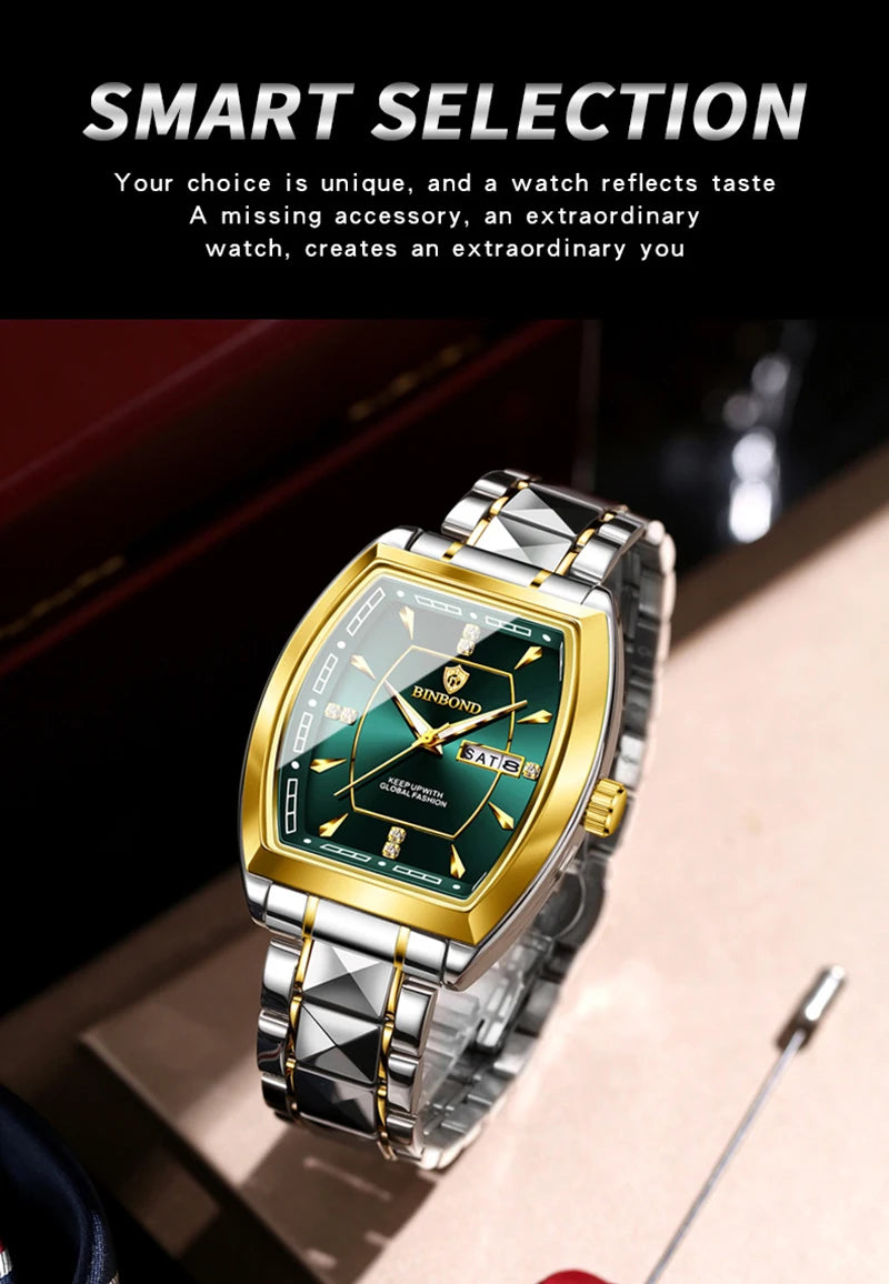 UTHAI Relogio Masculino Authentic Light Luxury Wine Barrel Steel Belt Waterproof Night Light Calendar Men's Student Quartz Watch