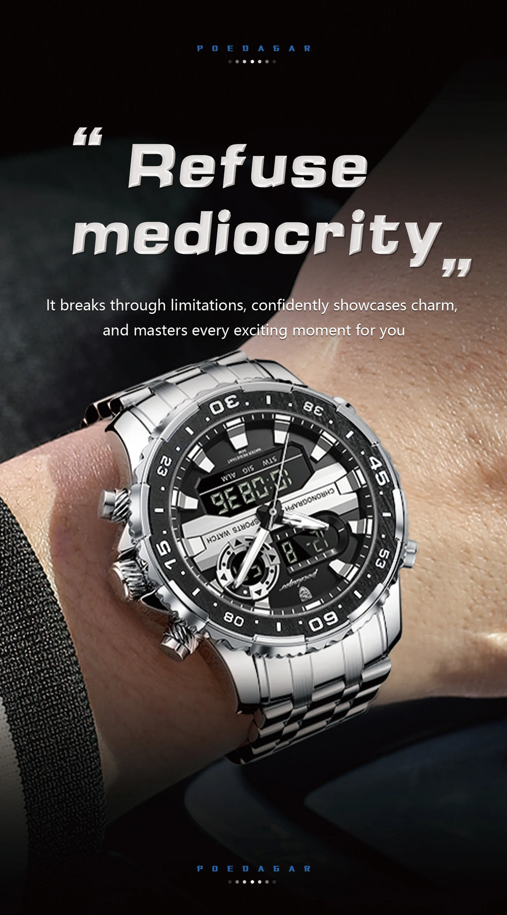 POEDAGAR Military Man Watch Week Date LED Luminous Sports Men Watch Dual Time Digital Electronic Men's Quartz Watches Reloj Gift