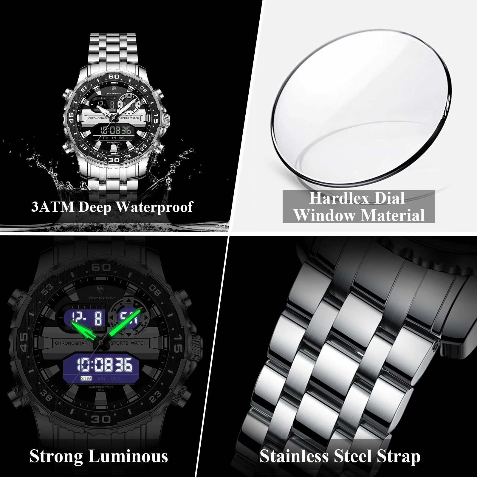 POEDAGAR Military Man Watch Week Date LED Luminous Sports Men Watch Dual Time Digital Electronic Men's Quartz Watches Reloj Gift