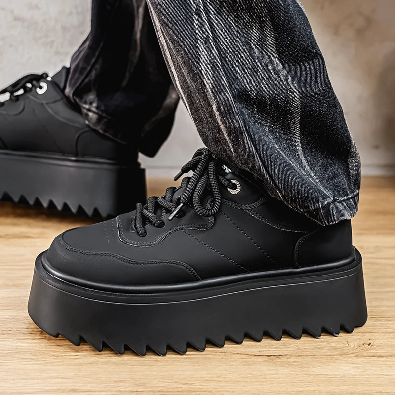 Autumn Men Casual Shoes 7cm Platform PU Leather Shoes Chunky Thick Sole Sneakers High Quality Male Party Dress Footwear 39-44