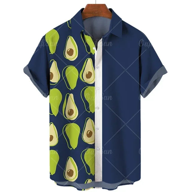 2024 Avocado Fruit Pattern Funny Clothing Casual Pullover Men's T-shirt Fashion Summer Short Sleeve Harajuku Shirt