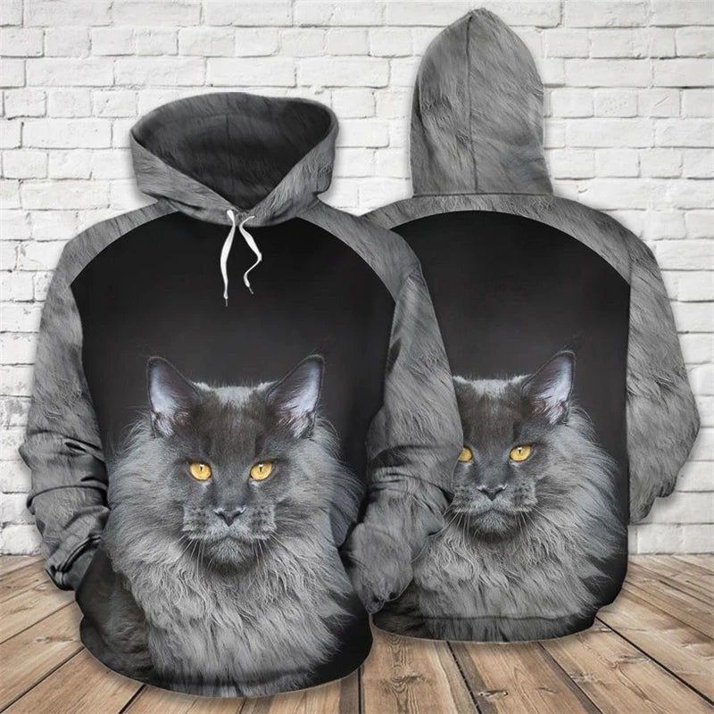 New Arrival Men Women Cute Cat Hoodies Autumn Hooded Sweatshirts 2024 Daily Casual Sports Fitness Long Sleeve Pullovers Clothing