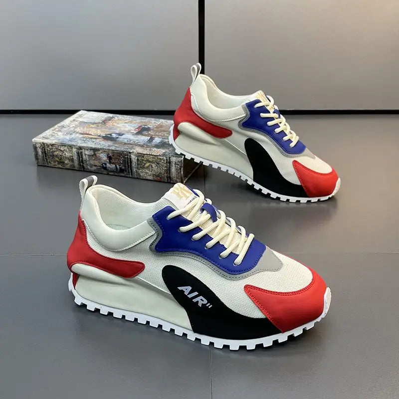 Chunky Sneakers Men Cover Bottom Board Shoes Fashion Casual Microfiber Leather Mesh Breathable Increased Internal Platform Shoes