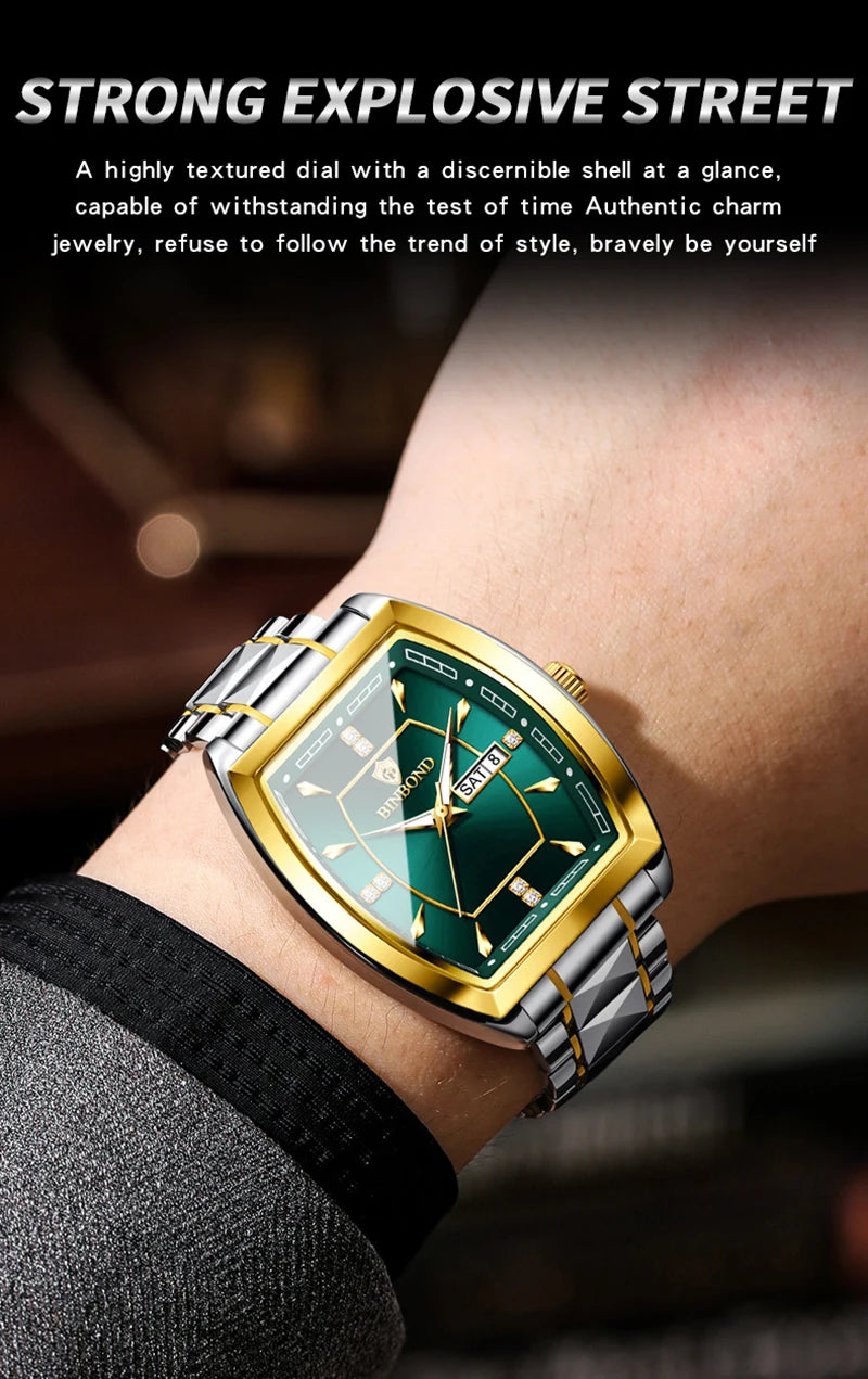 UTHAI Relogio Masculino Authentic Light Luxury Wine Barrel Steel Belt Waterproof Night Light Calendar Men's Student Quartz Watch