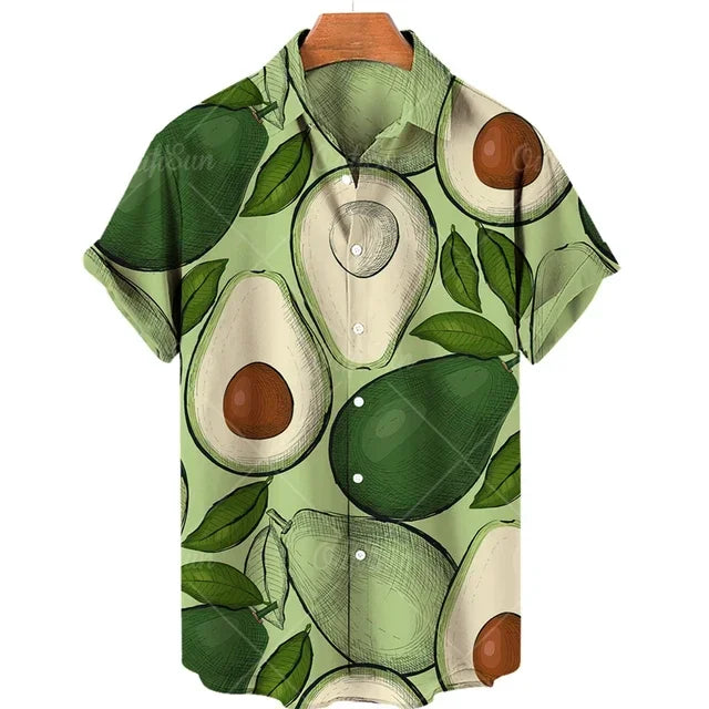 2024 Avocado Fruit Pattern Funny Clothing Casual Pullover Men's T-shirt Fashion Summer Short Sleeve Harajuku Shirt