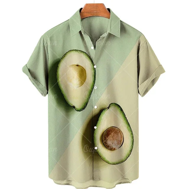 2024 Avocado Fruit Pattern Funny Clothing Casual Pullover Men's T-shirt Fashion Summer Short Sleeve Harajuku Shirt