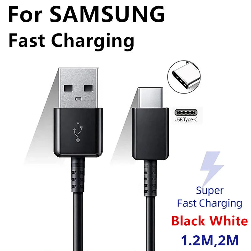 TYPE C Cable 1.2M 2M Fast Charger Data Line For Samsung Galaxy S8 S9 S10 S21 Ultra Note 8 9 10 A54 A53 5G A71 A52 A21S