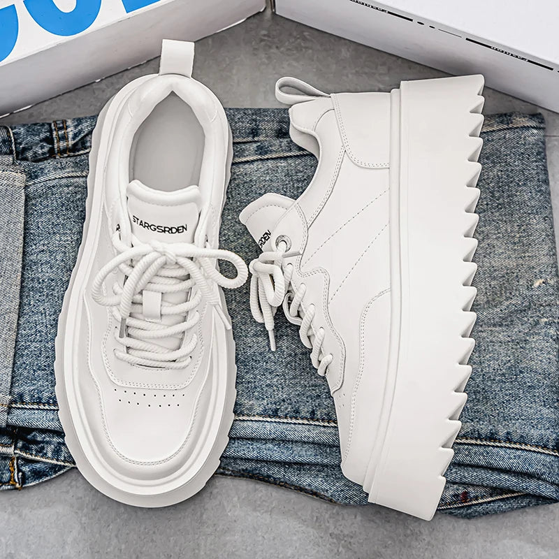 Autumn Men Casual Shoes 7cm Platform PU Leather Shoes Chunky Thick Sole Sneakers High Quality Male Party Dress Footwear 39-44