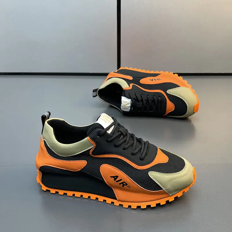 Chunky Sneakers Men Cover Bottom Board Shoes Fashion Casual Microfiber Leather Mesh Breathable Increased Internal Platform Shoes