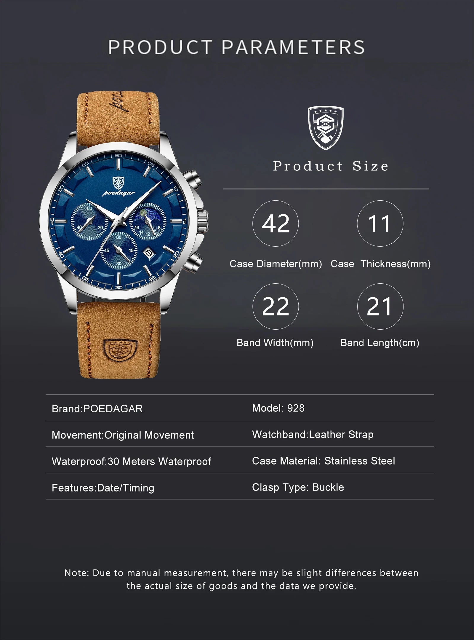 POEDAGAR Fashion Original Men's Watches Leather Date Chronograph Quartz Watch for Man Waterproof Luminous Casual New Trend Watch
