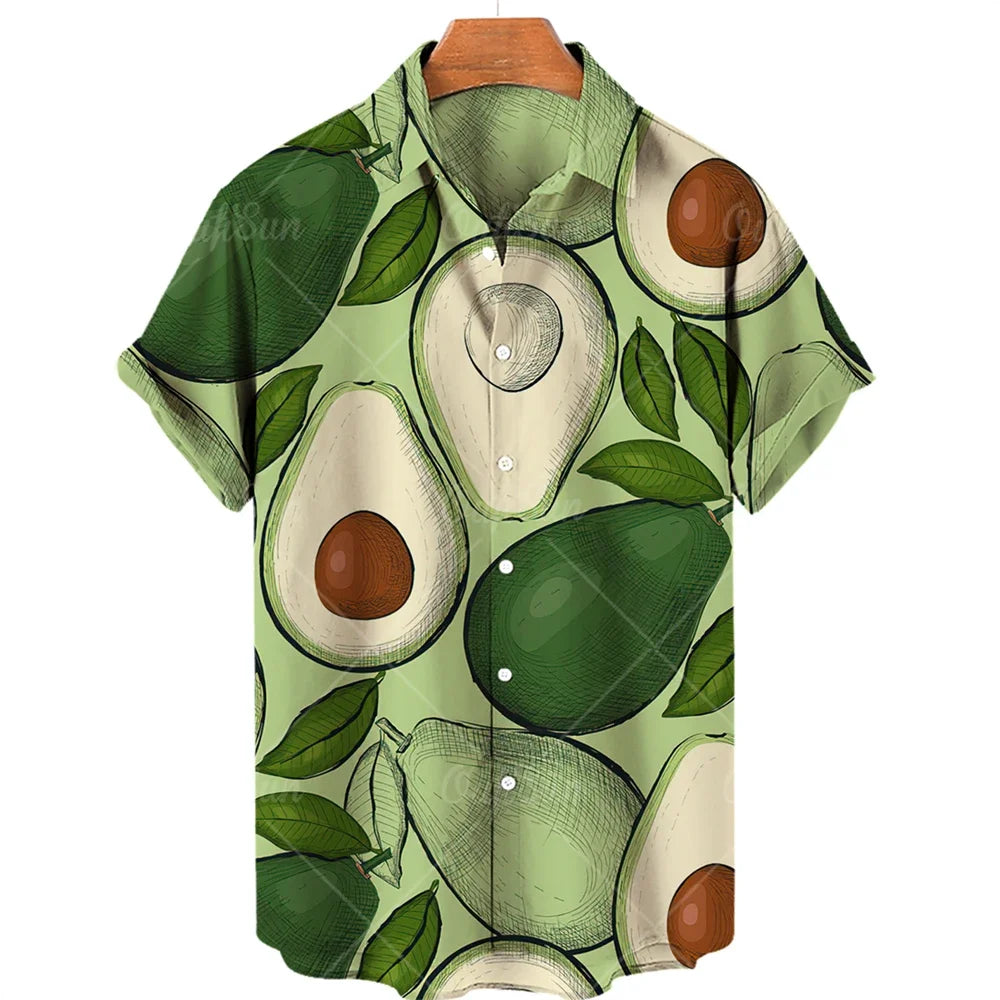 2024 Avocado Fruit Pattern Funny Clothing Casual Pullover Men's T-shirt Fashion Summer Short Sleeve Harajuku Shirt