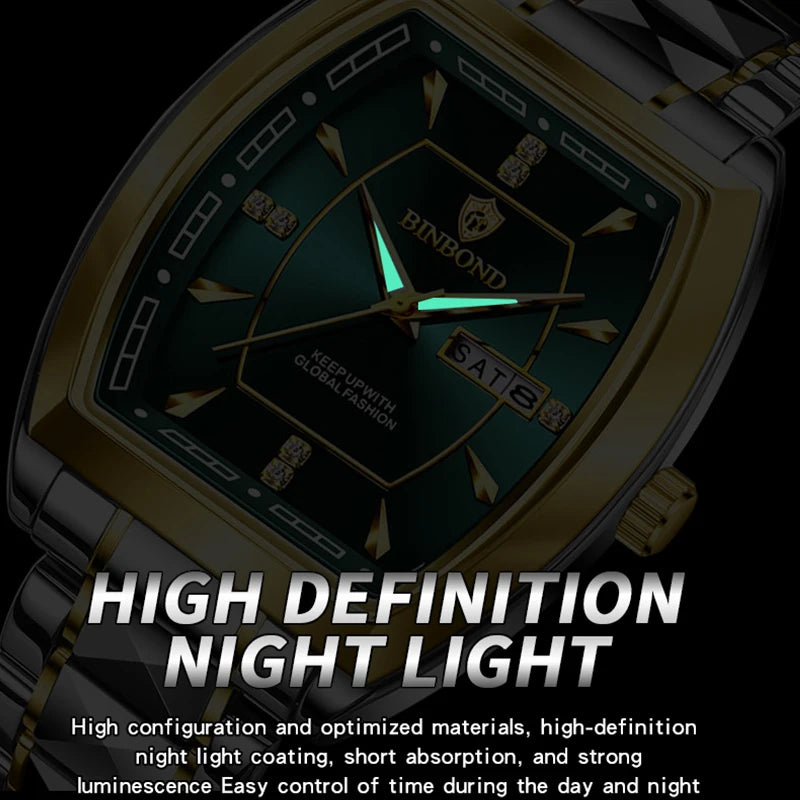 UTHAI Relogio Masculino Authentic Light Luxury Wine Barrel Steel Belt Waterproof Night Light Calendar Men's Student Quartz Watch