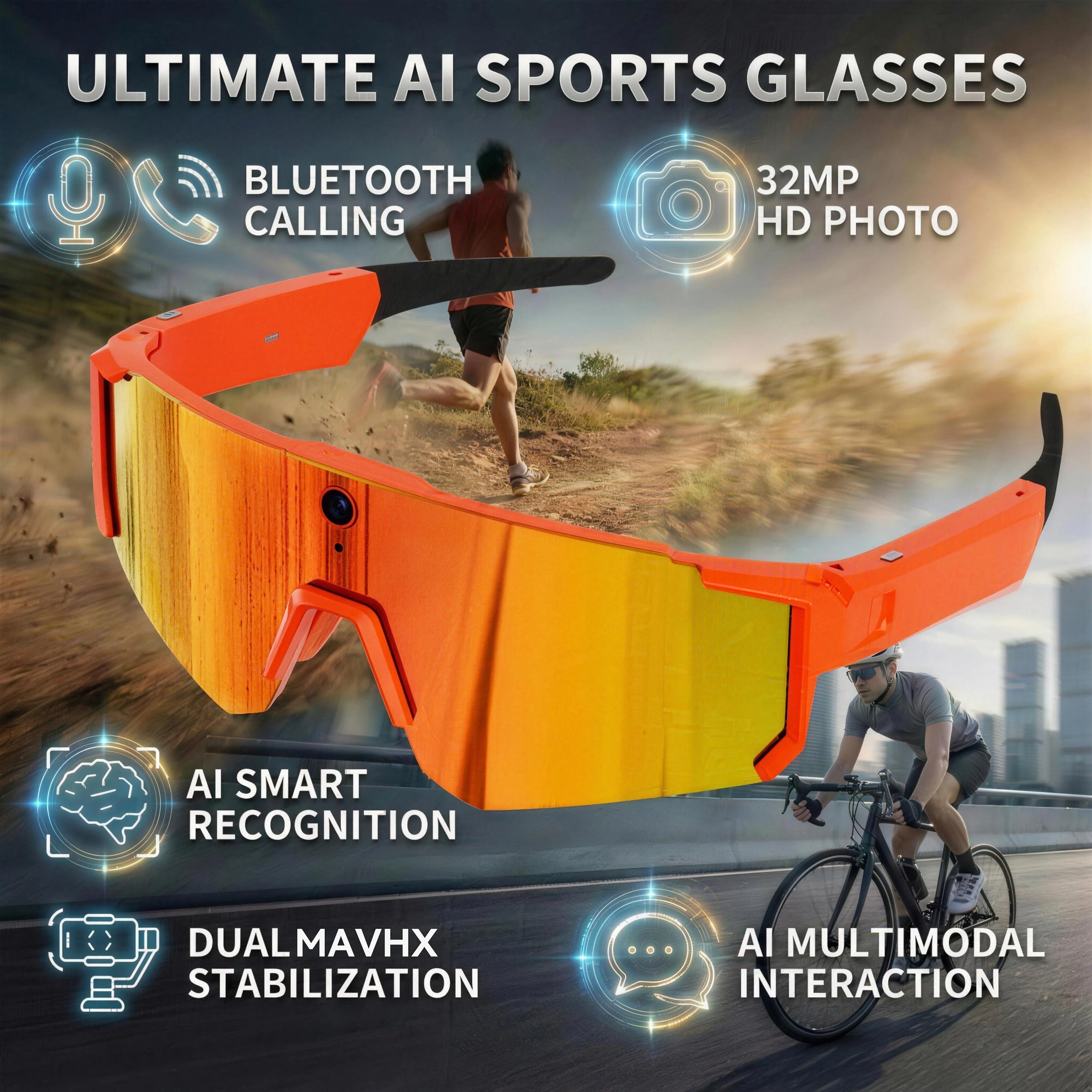 1200P Video Recording Smart Glasses AI Voice Control Translation Bluetooth Sunglasses Polarized Anti-Shake Outdoor Sport Eyewear