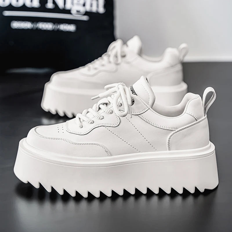Autumn Men Casual Shoes 7cm Platform PU Leather Shoes Chunky Thick Sole Sneakers High Quality Male Party Dress Footwear 39-44