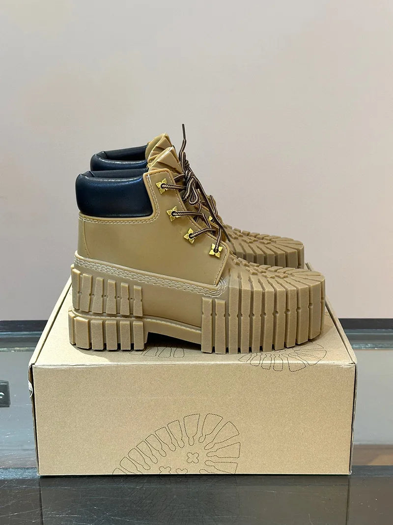 Autumn Men's Thick Soled Height Increasing Boots Casual Short Boots Versatile Trendy Waterproof Yellow Boots Work Shoes 40-45